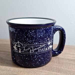 🛍2/$15🛍 #AAV Fort Edmonton Park Blue Speckled Mug Engraved Logo